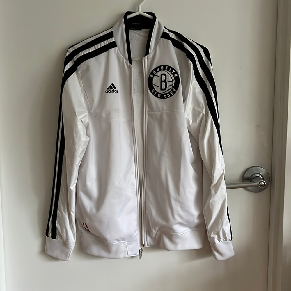 Adidas Brooklyn nets white zip up jacket